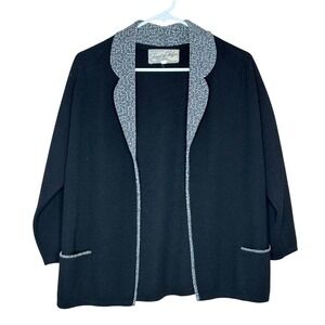 Fernat of Italy Black Knit Cardigan Sweater Jacket Paisley‎ Trim 100% Wool  12